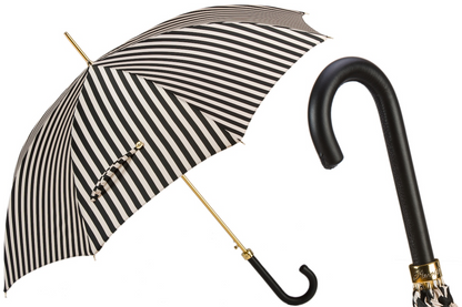 Handmade Black and White Striped Umbrella with Leather Handle