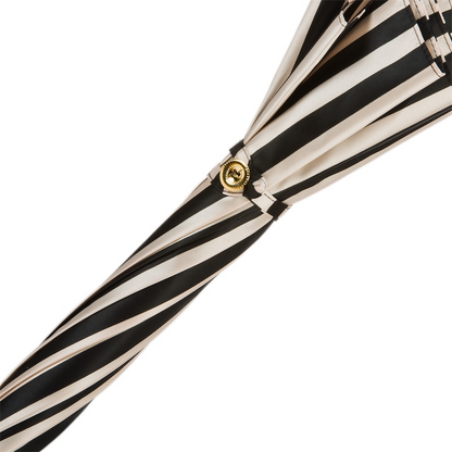 Handmade Black and White Striped Umbrella with Leather Handle