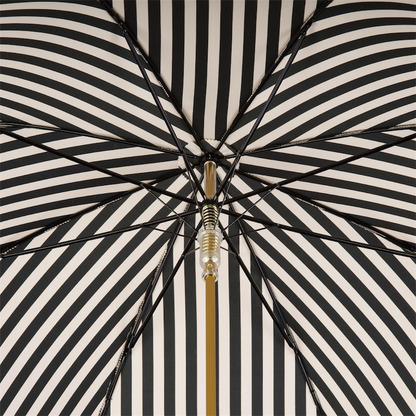 Handmade Black and White Striped Umbrella with Leather Handle