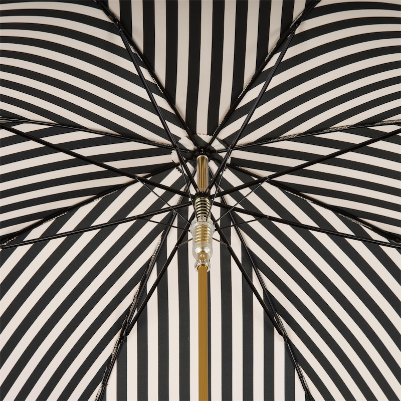 Handmade Black and White Striped Umbrella with Leather Handle