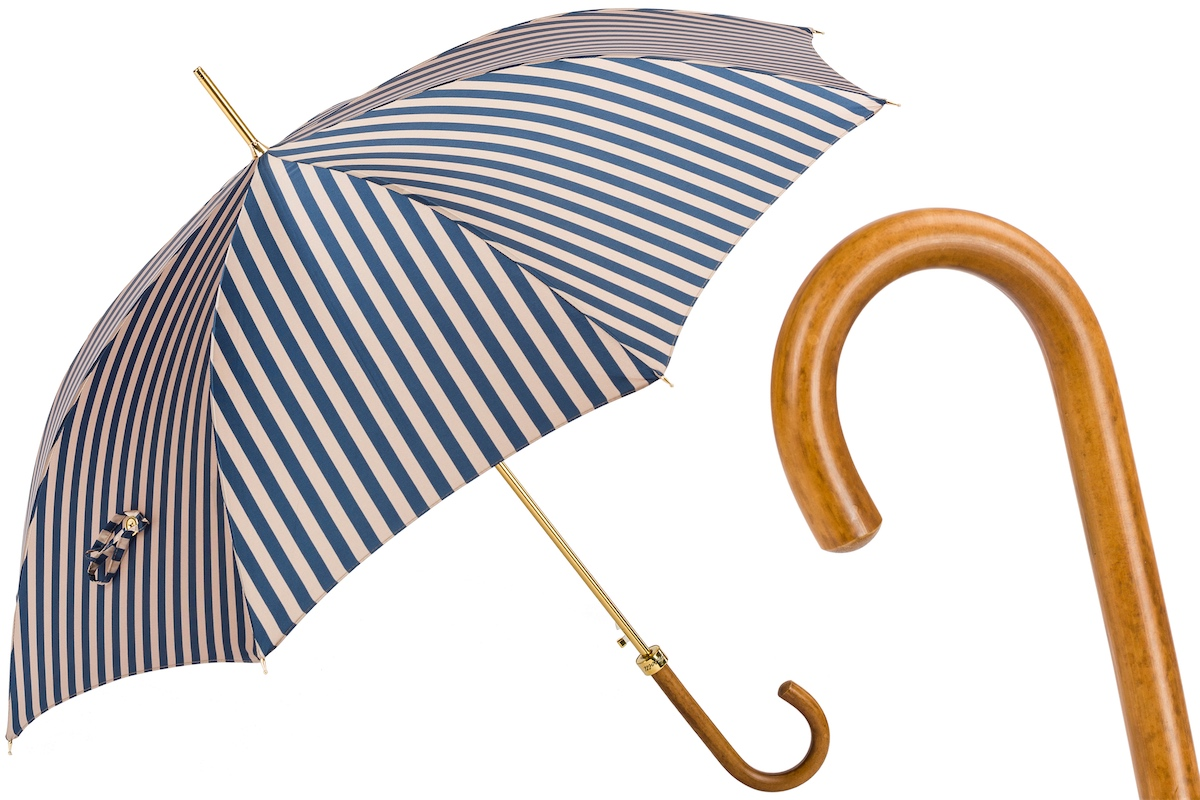 Striped Umbrella with Malacca Wood Handle – Handmade in Italy