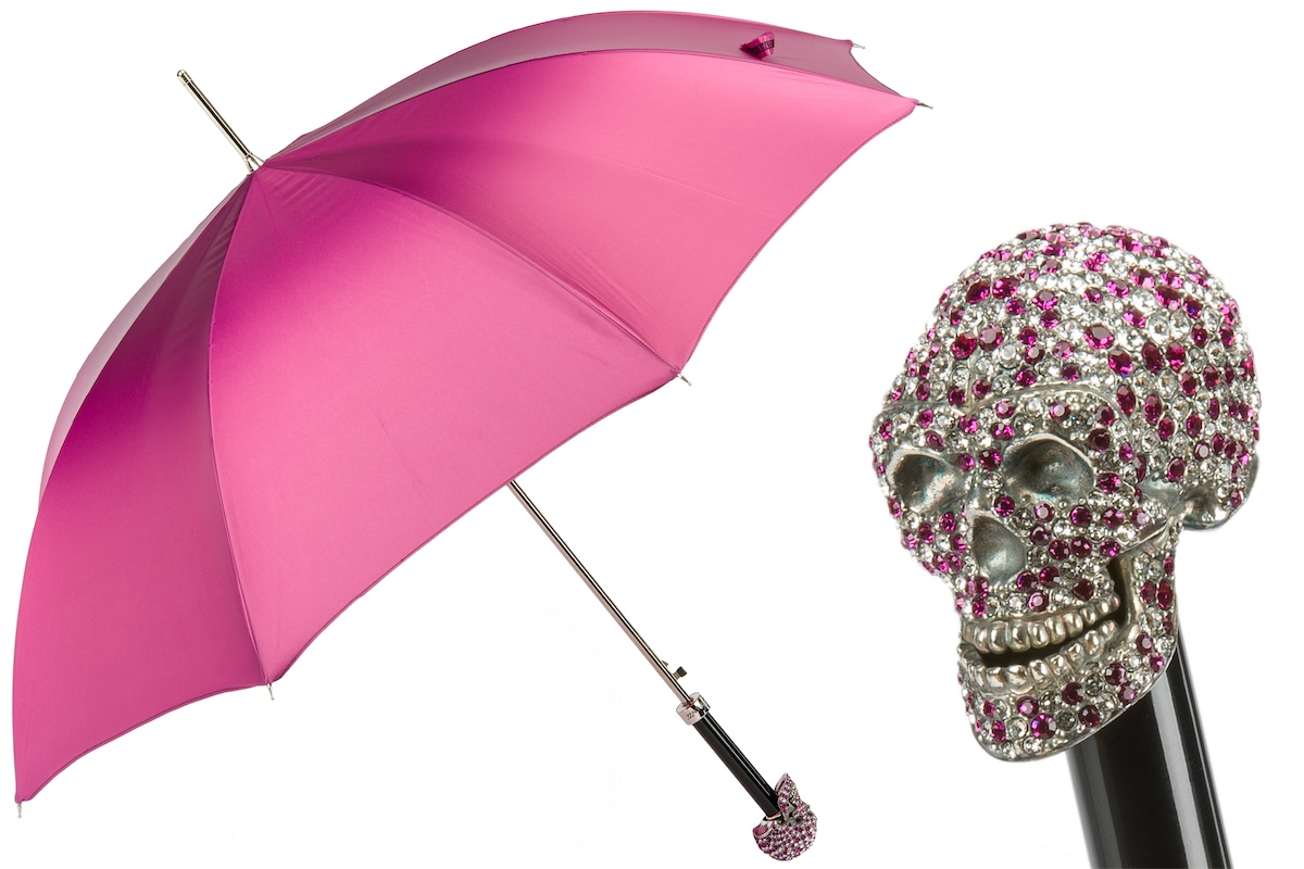 Fuchsia Woman Umbrella with Swarovski Skull Crystal Handle