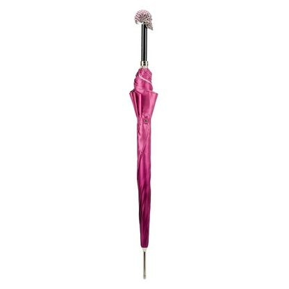 Fuchsia Woman Umbrella with Swarovski Skull Crystal Handle