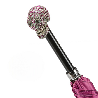 Fuchsia Woman Umbrella with Swarovski Skull Crystal Handle
