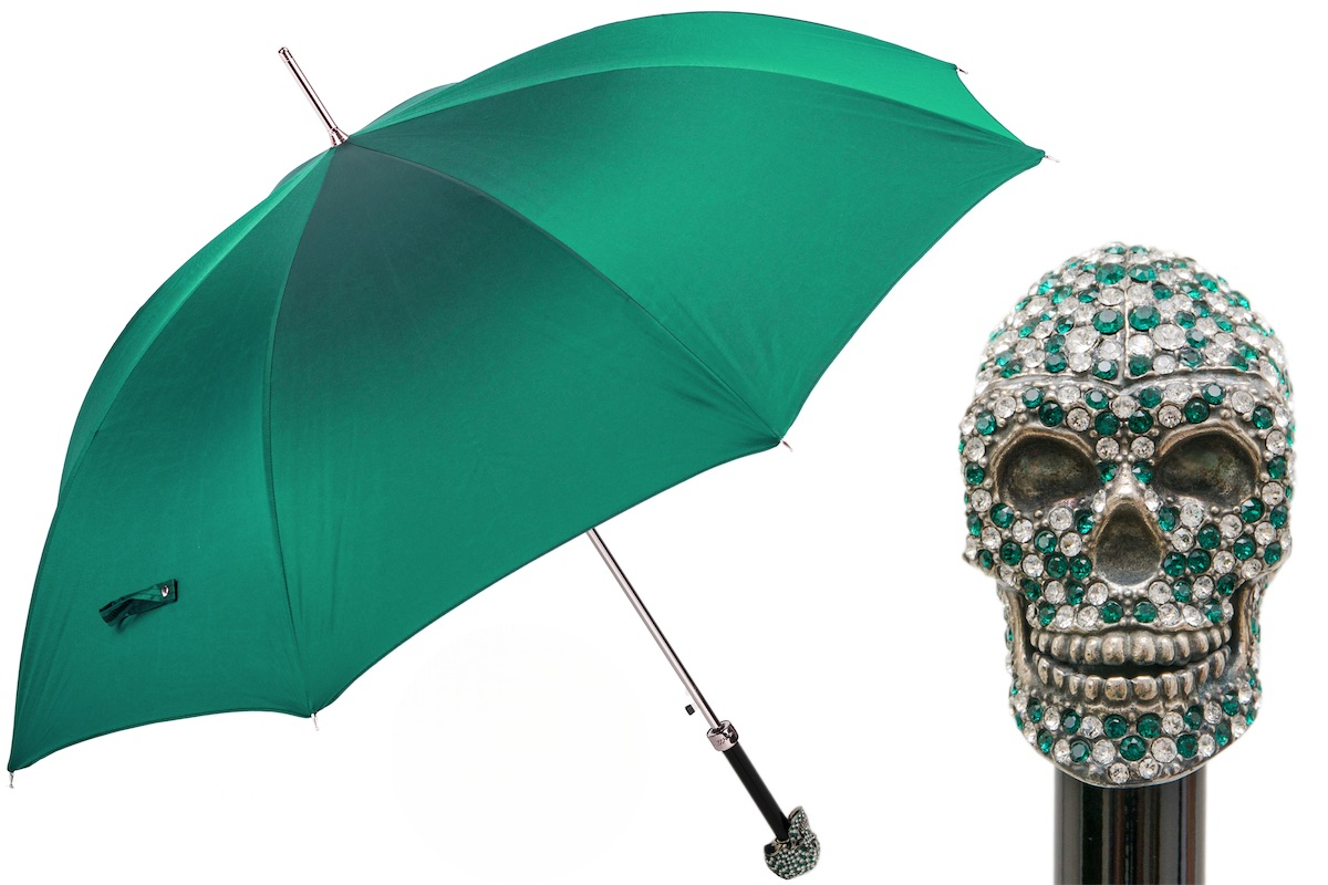 Green Swarovski Skull Handle Umbrella – Automatic Opening