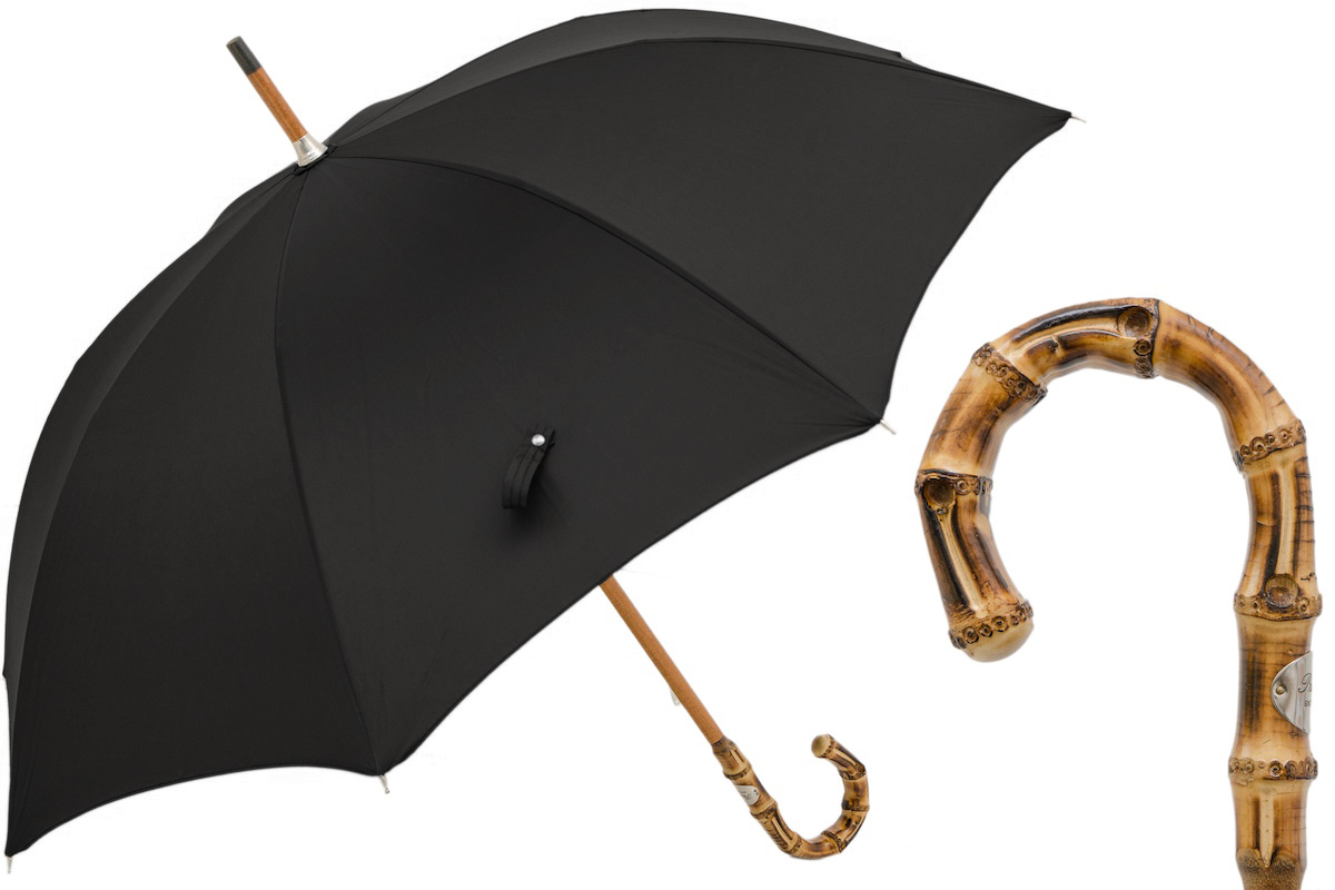Black Gentleman’s Umbrella with Bamboo Handle – Handmade in Italy