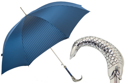Fish Handle Blue Canopy Umbrella – Handmade Italian Elegance