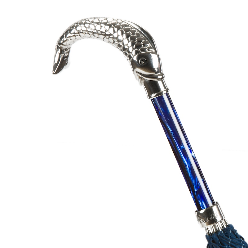 Fish Handle Blue Canopy Umbrella – Handmade Italian Elegance