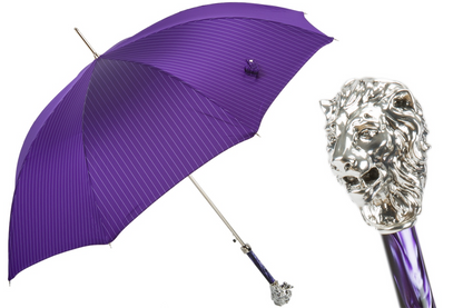 Purple Umbrella with Silver Lion Handle – Handmade Luxury from Italy