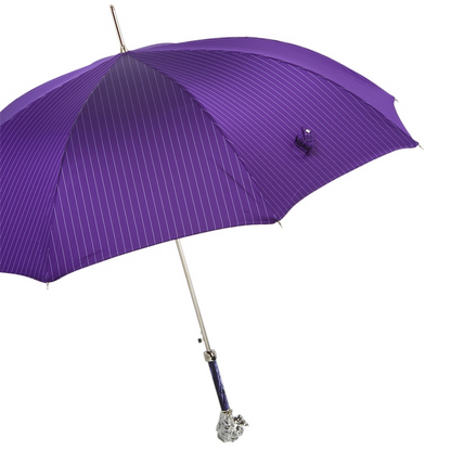 Purple Umbrella with Silver Lion Handle – Handmade Luxury from Italy