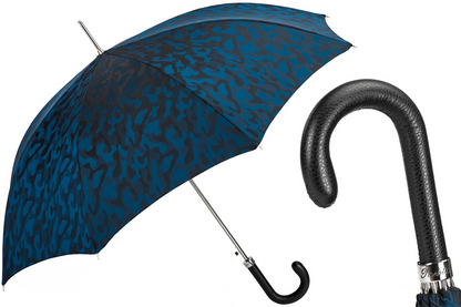 Camouflage Navy Umbrella with Leather Handle – Handmade Italian Luxury