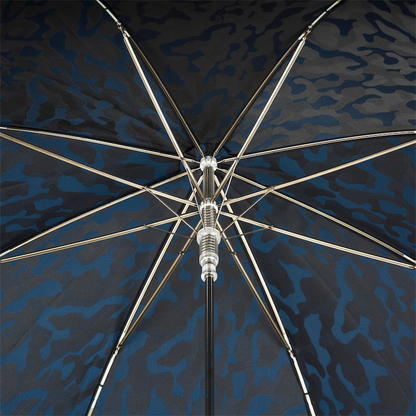 Camouflage Navy Umbrella with Leather Handle – Handmade Italian Luxury