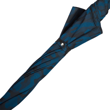 Camouflage Navy Umbrella with Leather Handle – Handmade Italian Luxury