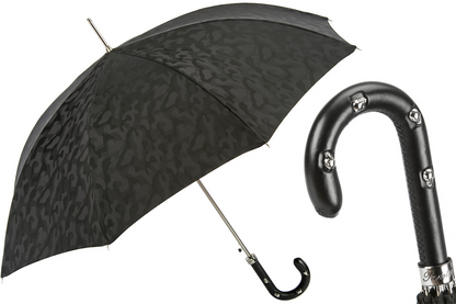 Black Camouflage Umbrella with Leather Handle and Skull Accents