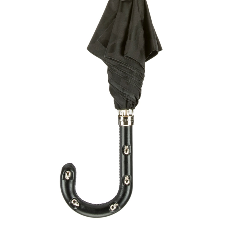 Black Camouflage Umbrella with Leather Handle and Skull Accents