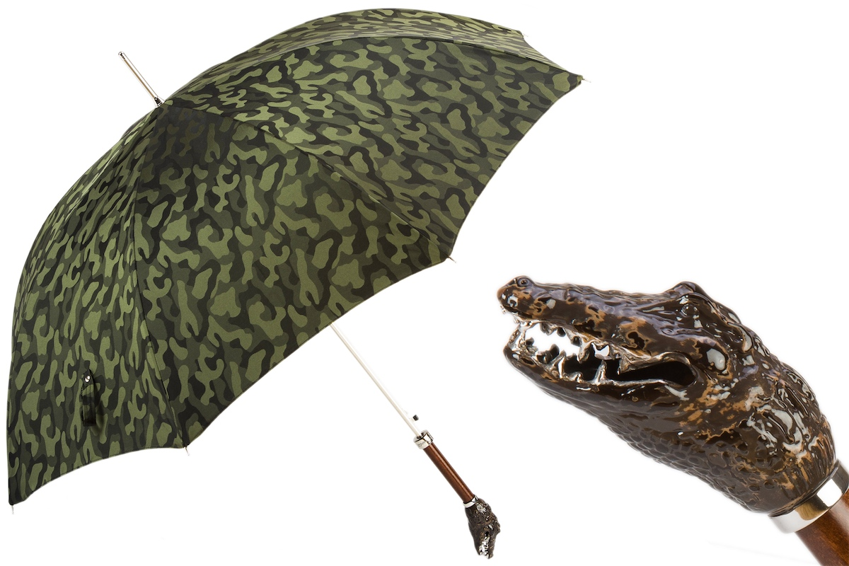 Camouflage Umbrella with Crocodile Handle – Handmade in Italy