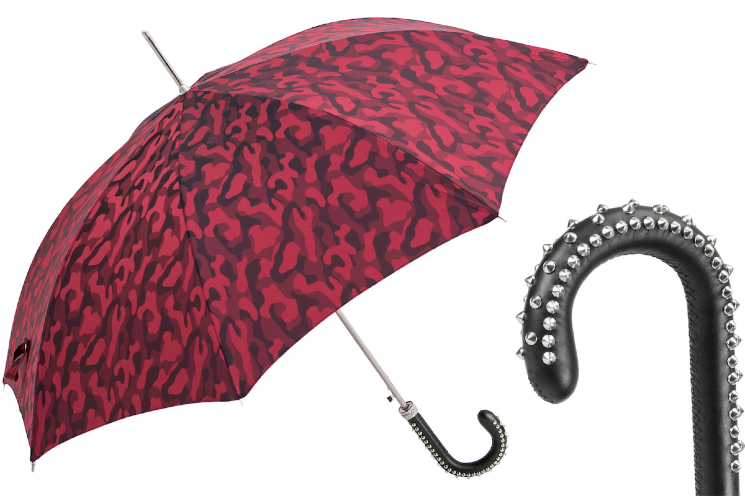 Red Camouflage Handmade Umbrella with Leather Studded Handle
