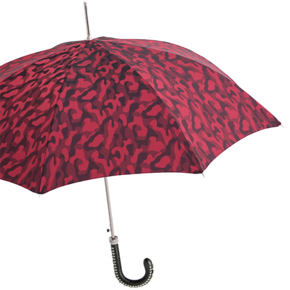 Red Camouflage Handmade Umbrella with Leather Studded Handle