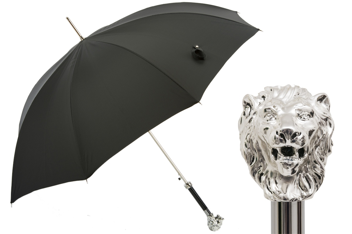 Silver Lion Umbrella with Silver-Plated Handle – Handmade in Italy