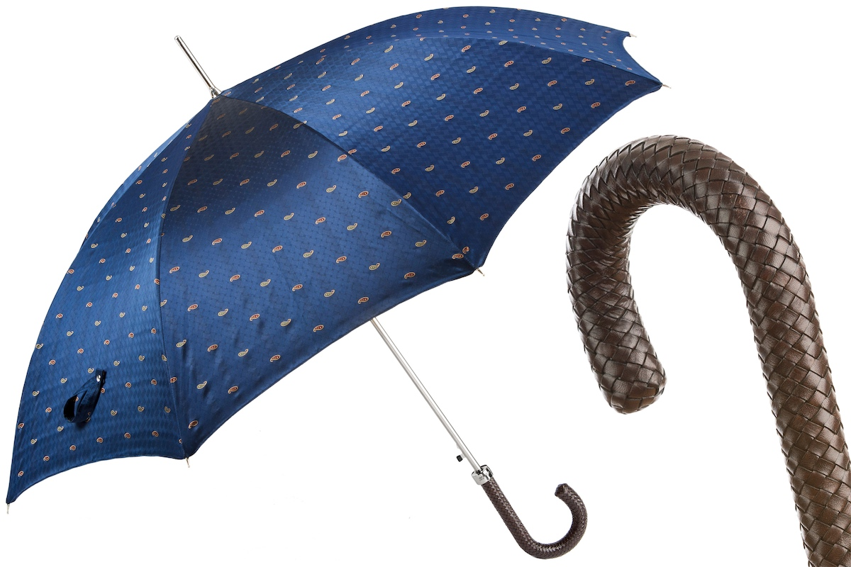 Classic Umbrella with Braided Leather Handle – Handmade in Italy