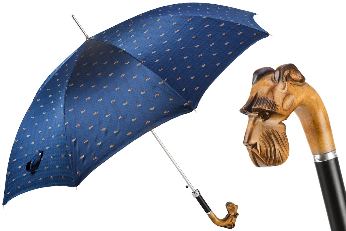 Hand Carved Schnauzer Umbrella – Italian Wooden Handle Luxury