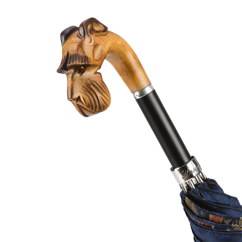 Hand Carved Schnauzer Umbrella – Italian Wooden Handle Luxury