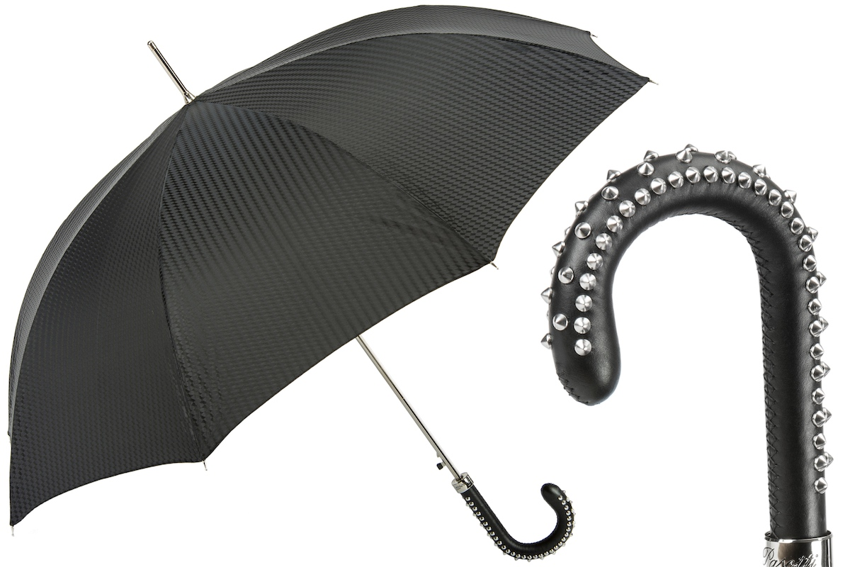 Black Umbrella with Studs Handle – Handmade in Italy