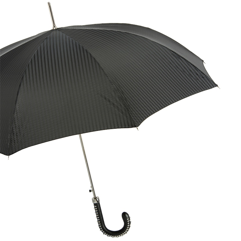 Black Umbrella with Studs Handle – Handmade in Italy