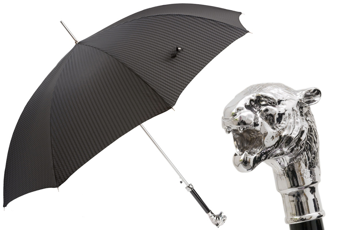 Silver Tiger Umbrella with Metal Handle – Handmade in Italy
