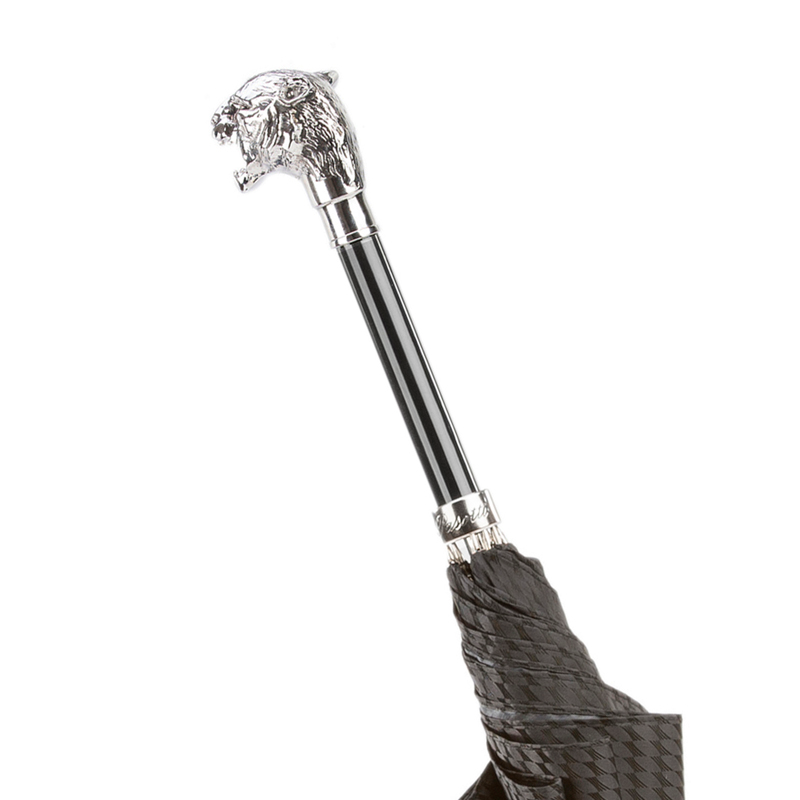 Silver Tiger Umbrella with Metal Handle – Handmade in Italy