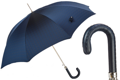 Gents Manual Umbrella with Navy Leather Handle, Handmade in Italy
