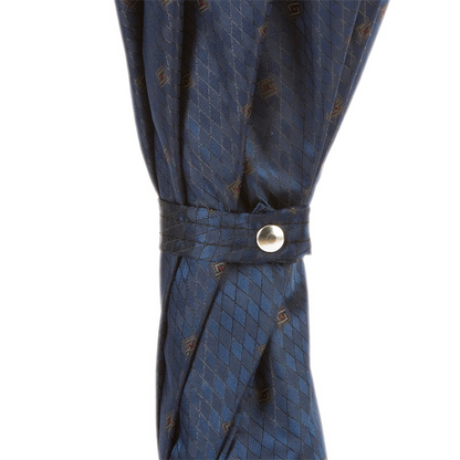 Gents Manual Umbrella with Navy Leather Handle, Handmade in Italy
