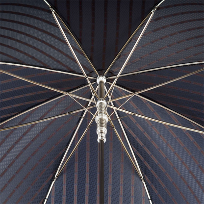 Gents Manual Umbrella with Navy Leather Handle, Handmade in Italy