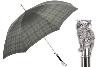 Silver Owl Checkered Gray Umbrella – Handmade Italian Luxury