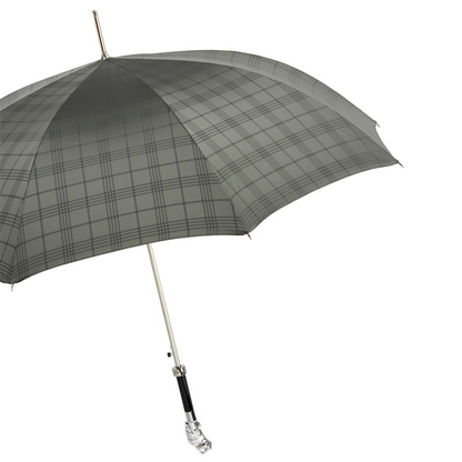 Silver Owl Checkered Gray Umbrella – Handmade Italian Luxury