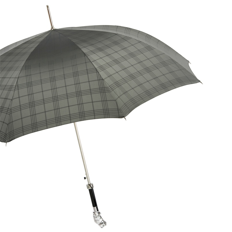 Silver Owl Checkered Gray Umbrella – Handmade Italian Luxury