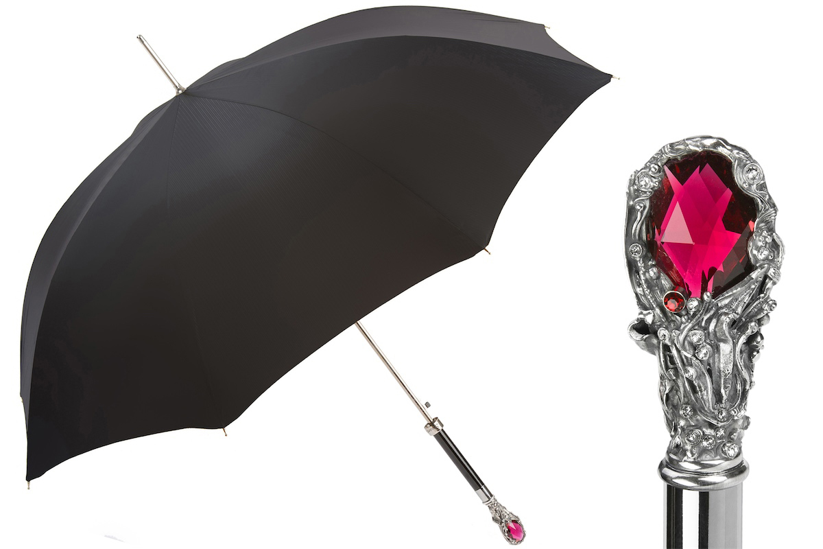 Black Men’s Umbrella with Luxury Red Gem Handle – Italian Design