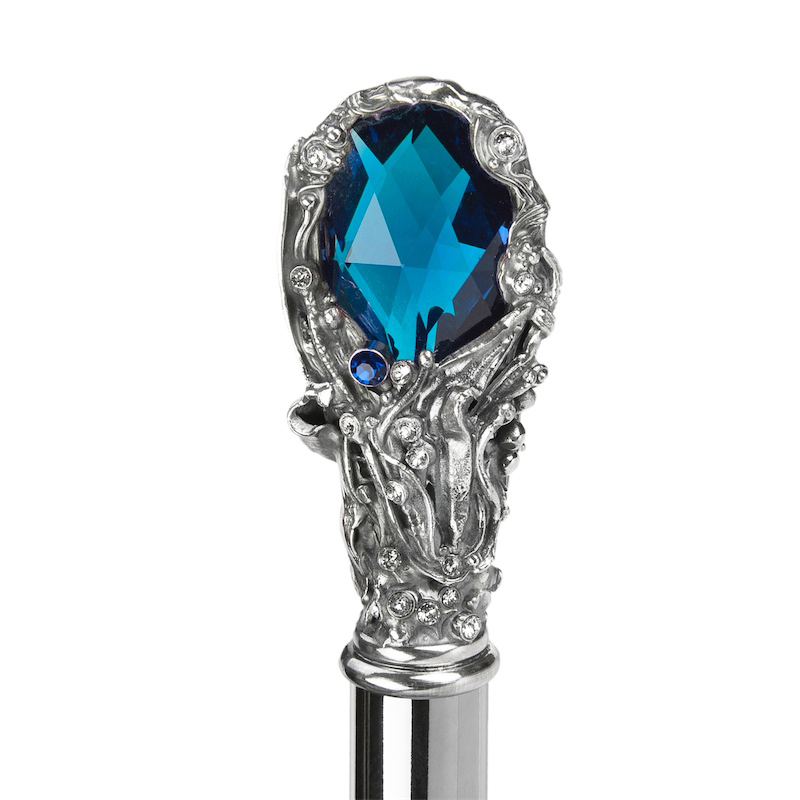 Black Umbrella with Luxury Blue Gem Handle – Handmade in Italy