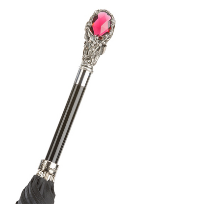 Black Men’s Umbrella with Luxury Red Gem Handle – Italian Design