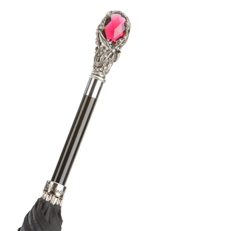 Black Men’s Umbrella with Luxury Red Gem Handle – Italian Design