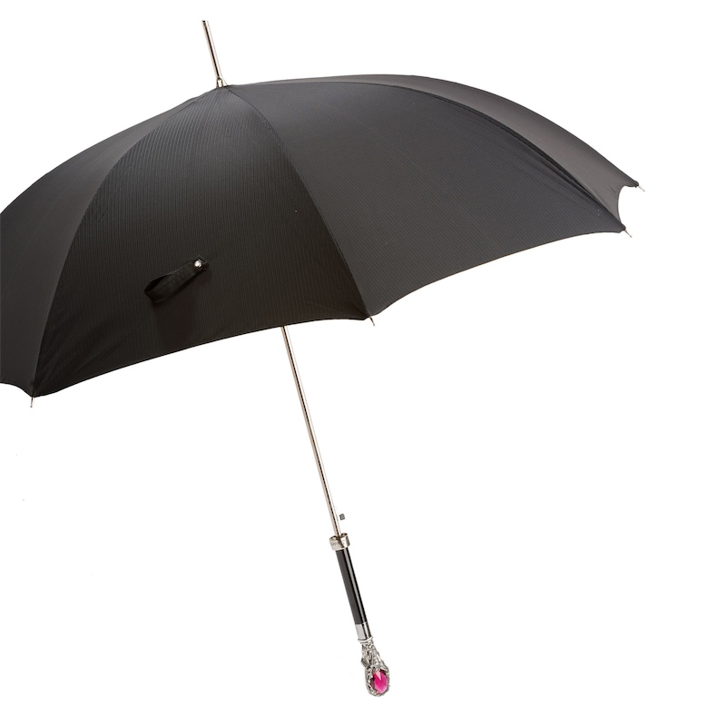 Black Men’s Umbrella with Luxury Red Gem Handle – Italian Design