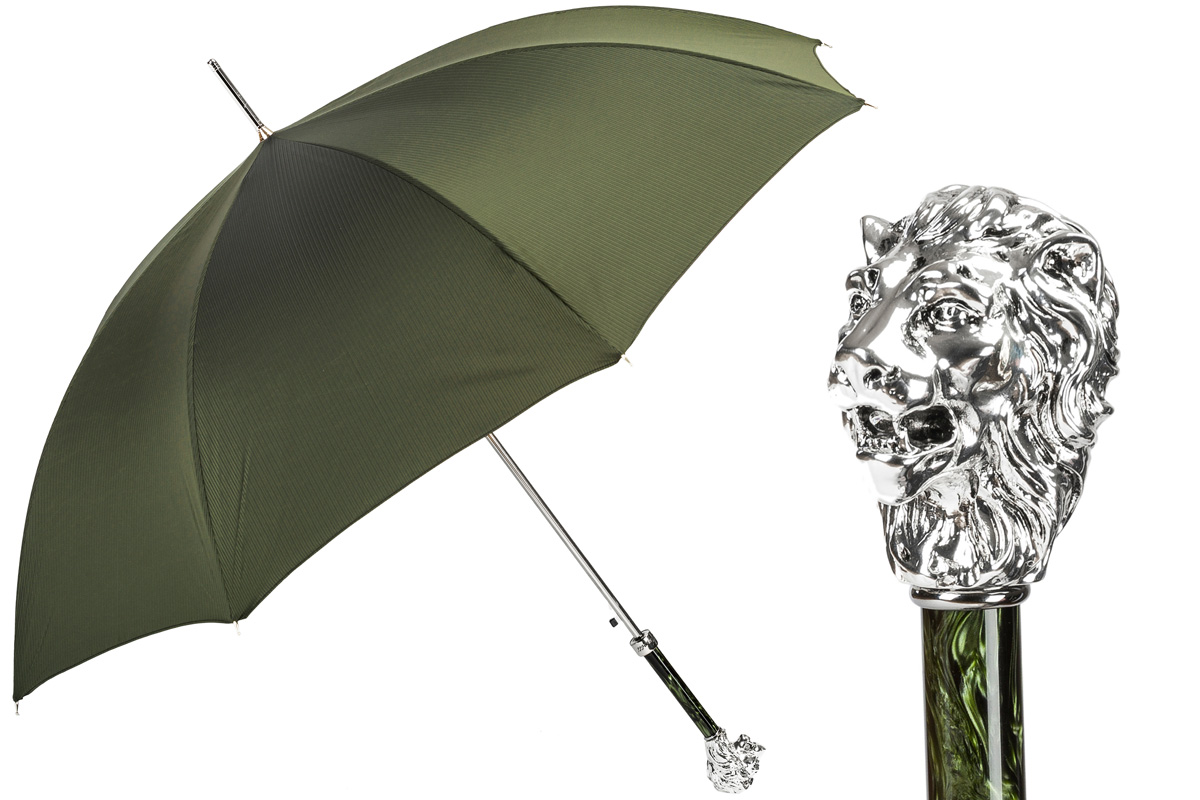 Green Umbrella with Silver Lion Handle – Handmade Italian Luxury