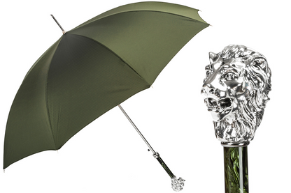 Green Umbrella with Silver Lion Handle – Handmade Italian Luxury