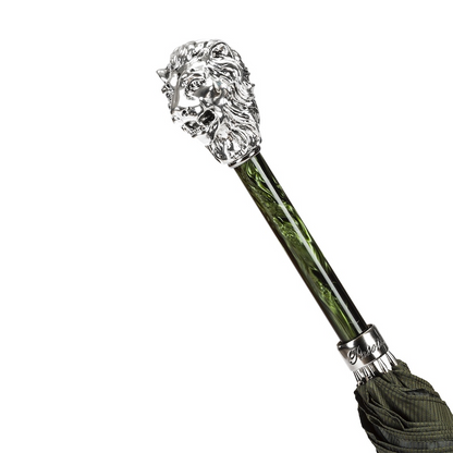 Green Umbrella with Silver Lion Handle – Handmade Italian Luxury