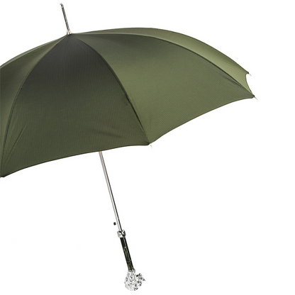 Green Umbrella with Silver Lion Handle – Handmade Italian Luxury