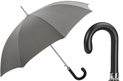 Elegant Grey Umbrella with Leather Handle – Handmade in Italy