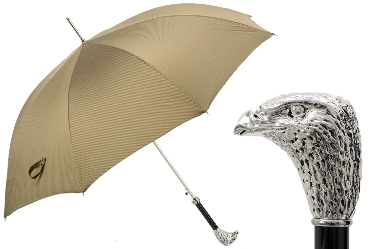 Silver Eagle Umbrella with Silver Plated Resin Handle – Handmade in Italy