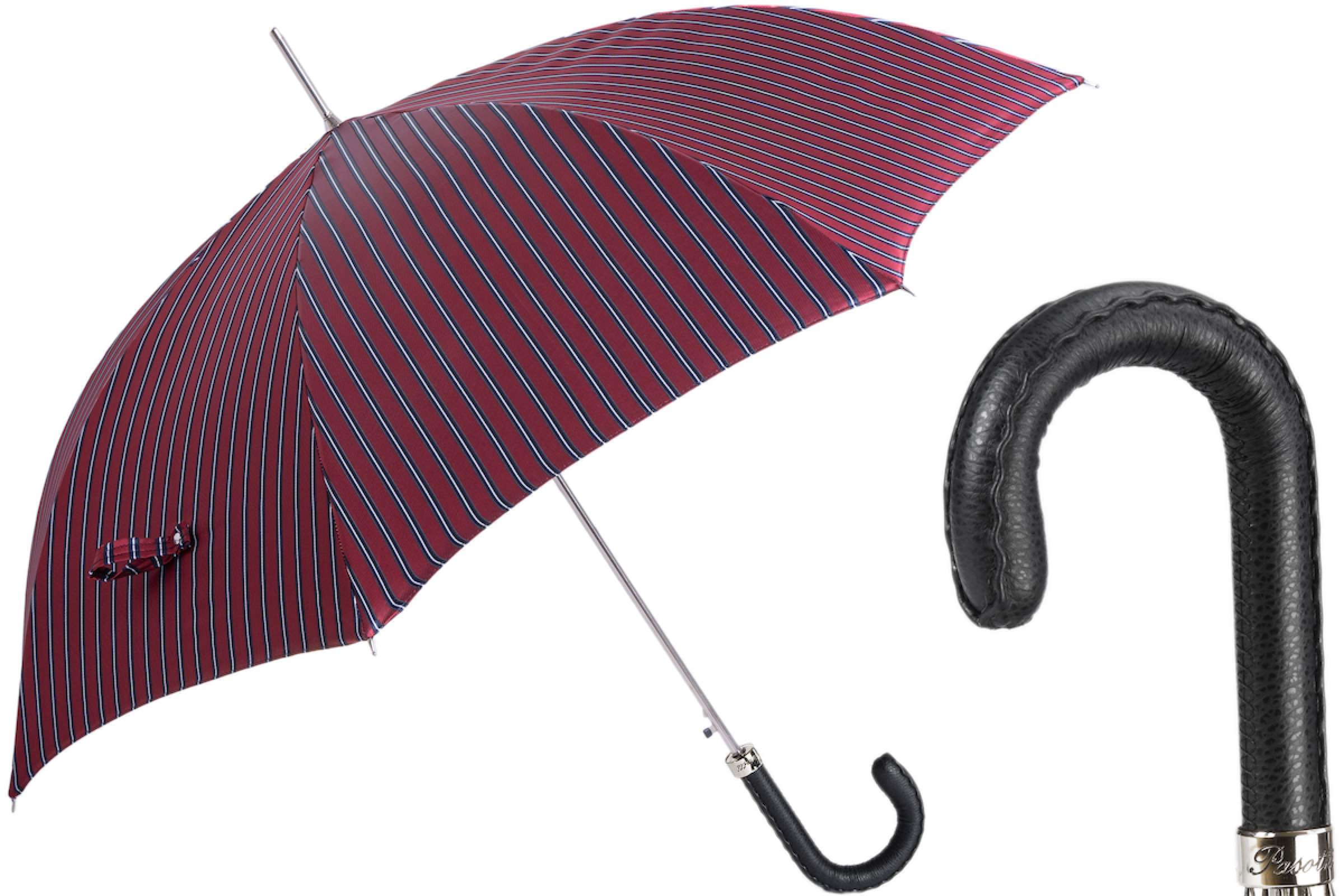 Gentleman Striped Umbrella with Leather Handle – Handmade in Italy