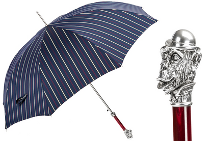 Striped Umbrella with Silver Monkey Handle – Handmade Italian Luxury