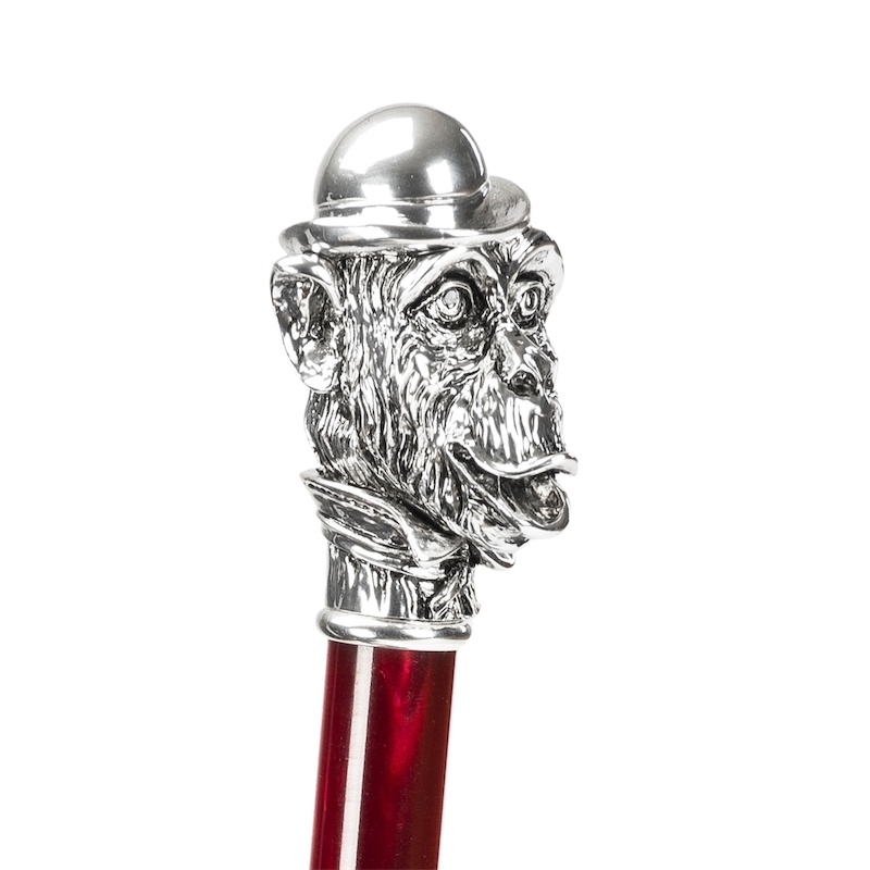 Striped Umbrella with Silver Monkey Handle – Handmade Italian Luxury